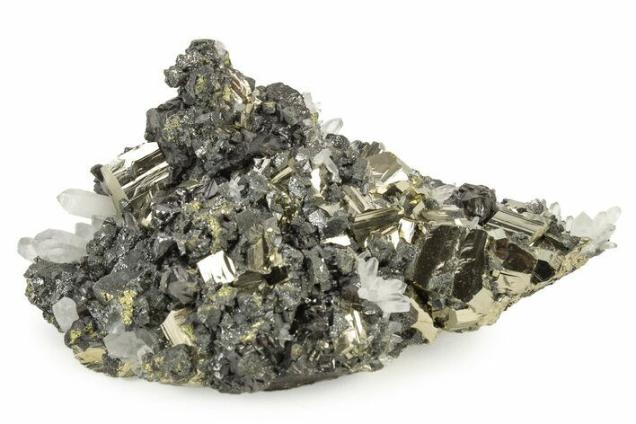 Brassy Chalcopyrite, Pyrite, and Sphalerite on Quartz - Peru #238956